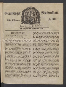 Grünberger Wochenblatt, No. 92. (18. November 1850)