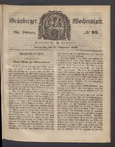 Gr&uuml;nberger Wochenblatt, No. 93. (21. November 1850)