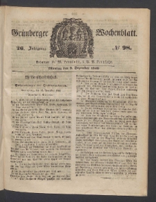 Grünberger Wochenblatt, No. 98. (9. Dezember 1850)