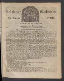 Gr&uuml;nberger Wochenblatt, No. 104. (30. Dezember 1850)