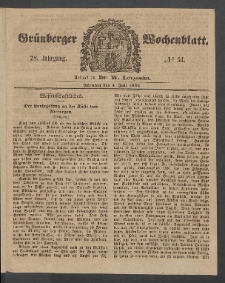 Gr&uuml;nberger Wochenblatt, No. 54. (5. Juli 1852)