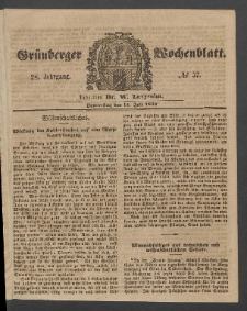 Gr&uuml;nberger Wochenblatt, No. 57. (15. Juli 1852)