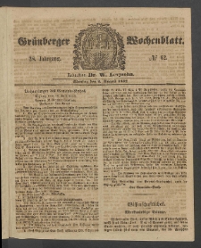 Gr&uuml;nberger Wochenblatt, No. 62. (2. August 1852)