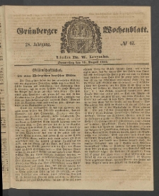 Grünberger Wochenblatt, No. 67. (19. August 1852)