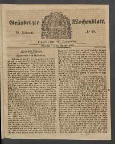 Gr&uuml;nberger Wochenblatt, No. 68. (23. August 1852)