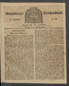 Grünberger Wochenblatt, No. 68. (23. August 1852)