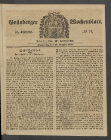 Grünberger Wochenblatt, No. 69. (26. August 1852)