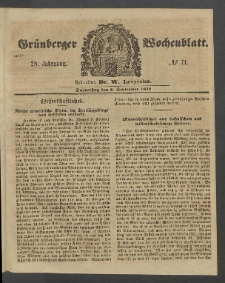 Grünberger Wochenblatt, No. 71. (2. September 1852)
