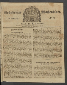 Grünberger Wochenblatt, No. 72. (6. September 1852)
