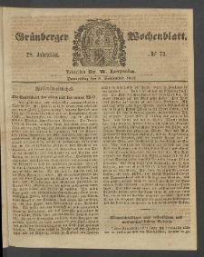 Grünberger Wochenblatt, No. 73. (9. September 1852)