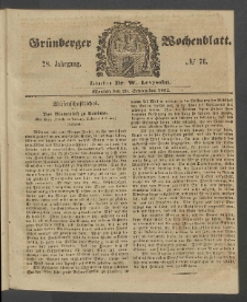 Gr&uuml;nberger Wochenblatt, No. 76. (20. September 1852)