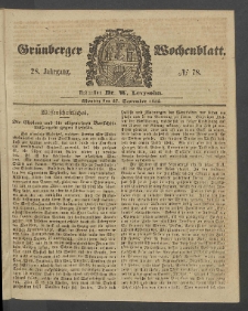 Gr&uuml;nberger Wochenblatt, No. 78. (27. September 1852)