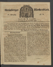 Gr&uuml;nberger Wochenblatt, No. 79. (30. September 1852)