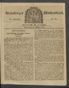 Gr&uuml;nberger Wochenblatt, No. 82. (11. Oktober 1852)