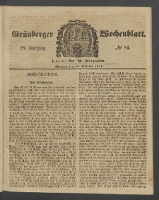Gr&uuml;nberger Wochenblatt, No. 84. (18. Oktober 1852)