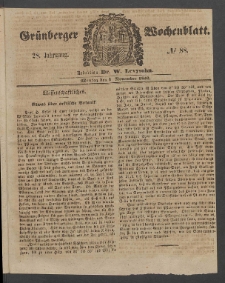Gr&uuml;nberger Wochenblatt, No. 88. (1 November 1852)