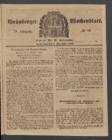Gr&uuml;nberger Wochenblatt, No. 89. (4. November 1852)