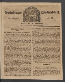 Gr&uuml;nberger Wochenblatt, No. 91. (11. November 1852)