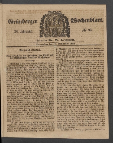 Gr&uuml;nberger Wochenblatt, No. 93. (18. November 1852)