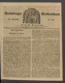 Gr&uuml;nberger Wochenblatt, No. 101. (16. Dezember 1852)