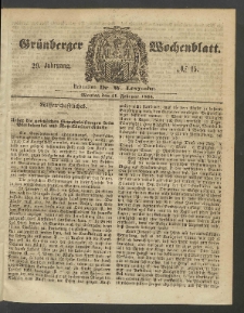 Gr&uuml;nberger Wochenblatt, No. 15. (21. Februar 1853)