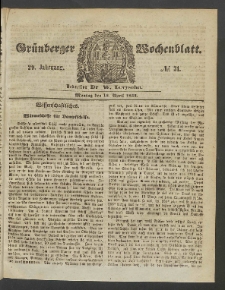 Grünberger Wochenblatt, No. 31. (18. April 1853)