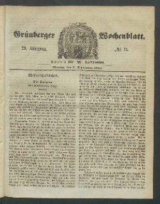 Gr&uuml;nberger Wochenblatt, No. 71. (5. September 1853)