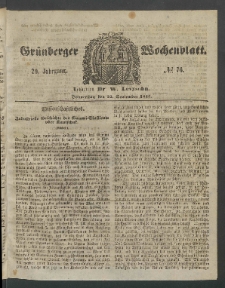 Gr&uuml;nberger Wochenblatt, No. 76. (22. September 1853)