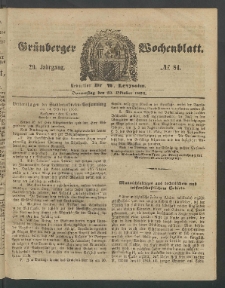 Gr&uuml;nberger Wochenblatt, No. 84. (20. Oktober 1853)