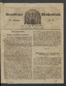 Gr&uuml;nberger Wochenblatt, No. 88. (3. November 1853)