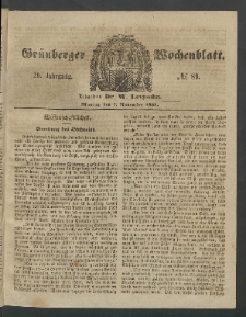 Gr&uuml;nberger Wochenblatt, No. 89. (7. November 1853)