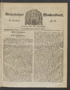 Gr&uuml;nberger Wochenblatt, No. 98. (8. Dezember 1853)