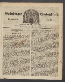 Gr&uuml;nberger Wochenblatt, No. 11. (9. Februar 1854)
