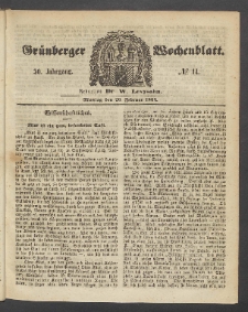 Gr&uuml;nberger Wochenblatt, No. 14. (20. Februar 1854)