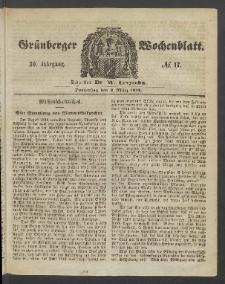 Gr&uuml;nberger Wochenblatt, No. 17. (2. M&auml;rz 1854)