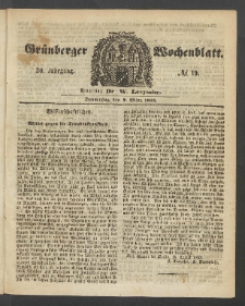 Gr&uuml;nberger Wochenblatt, No. 19. (9. M&auml;rz 1854)