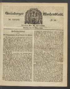 Gr&uuml;nberger Wochenblatt, No. 20. (13. M&auml;rz 1854)