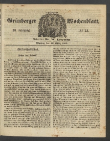 Grünberger Wochenblatt, No. 22. (20. März 1854)