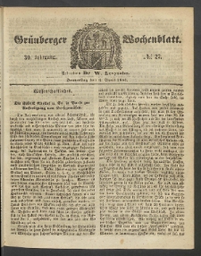 Gr&uuml;nberger Wochenblatt, No. 27. (6. April 1854)