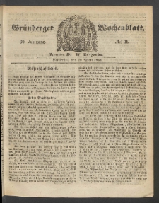 Gr&uuml;nberger Wochenblatt, No. 31. (20. April 1854)