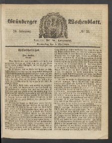 Gr&uuml;nberger Wochenblatt, No. 35. (4. Mai 1854)