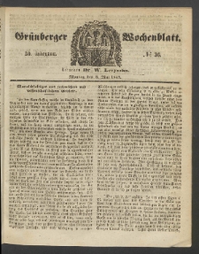 Gr&uuml;nberger Wochenblatt, No. 36. (8. Mai 1854)
