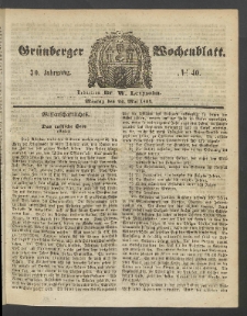 Gr&uuml;nberger Wochenblatt, No. 40. (22. Mai 1854)