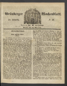 Grünberger Wochenblatt, No. 40. (22. Mai 1854)