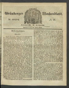 Gr&uuml;nberger Wochenblatt, No. 46. (12. Juni 1854)