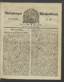 Gr&uuml;nberger Wochenblatt, No. 60. (31. Juli 1854)