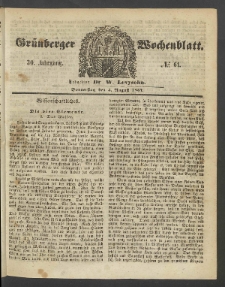 Grünberger Wochenblatt, No. 61. (3. August 1854)