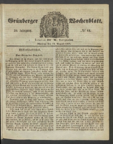 Gr&uuml;nberger Wochenblatt, No. 64. (14. August 1854)