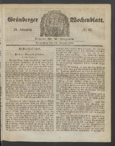 Grünberger Wochenblatt, No. 67. (24. August 1854)
