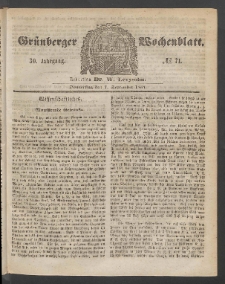 Gr&uuml;nberger Wochenblatt, No. 71. (7. September 1854)